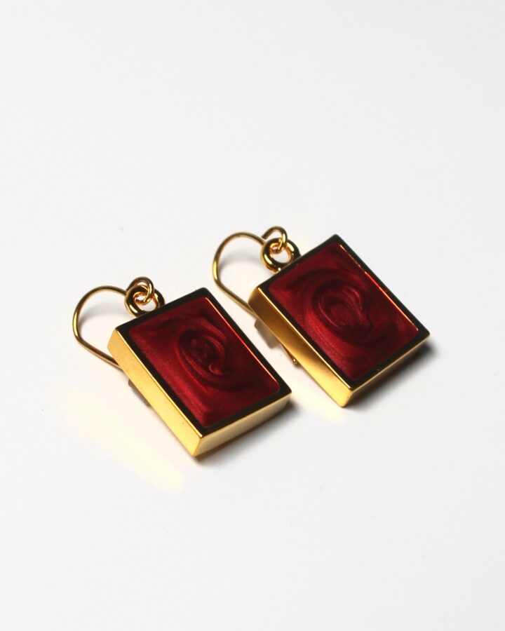 Marble Earring - Red - Gold