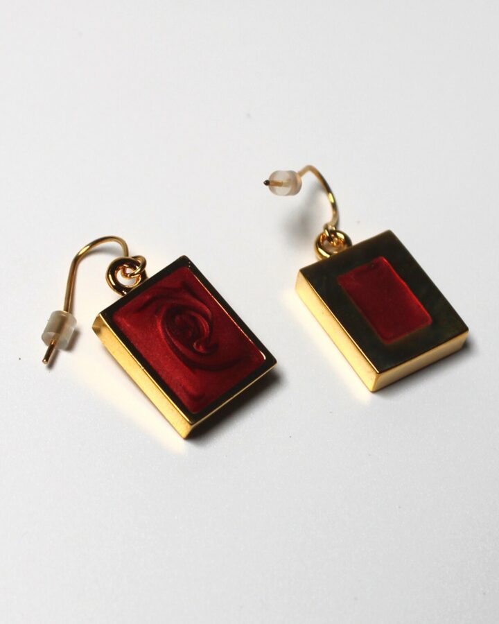 Marble Earring - Red - Gold