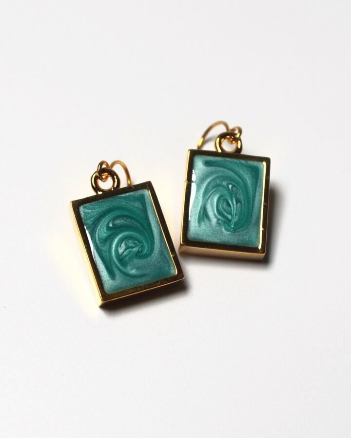 Marble Earring - Teal - Gold