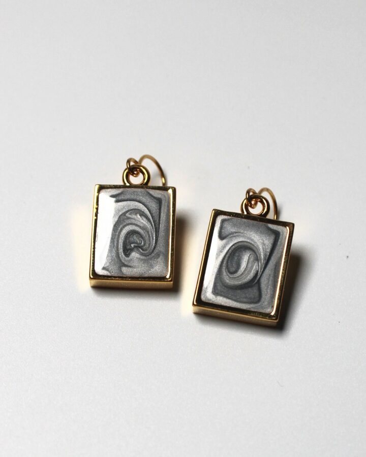 Marble Earring - Ash Grey - Gold