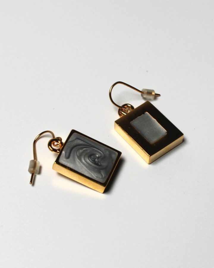 Marble Earring - Ash Grey - Gold