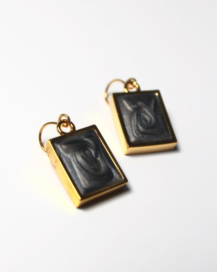 Marble Earring - Black Grey - Gold