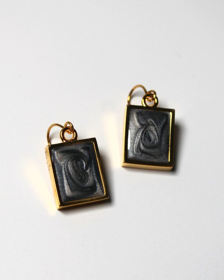 Marble Earring - Black Grey - Gold