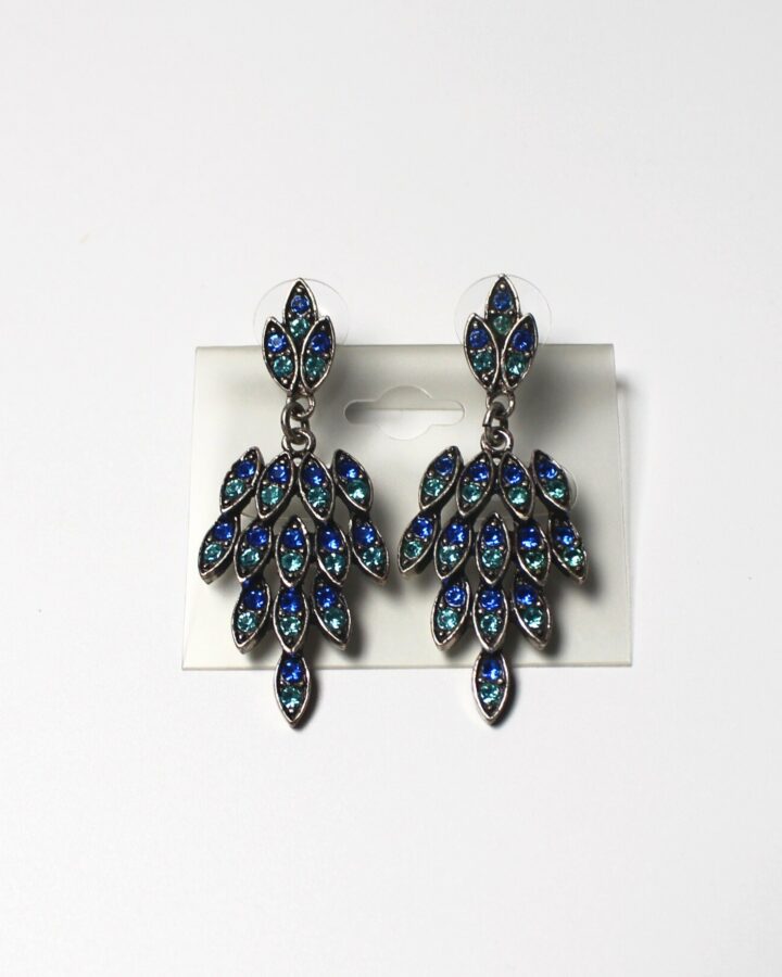 Feather Earring - Iris Blue- Antique