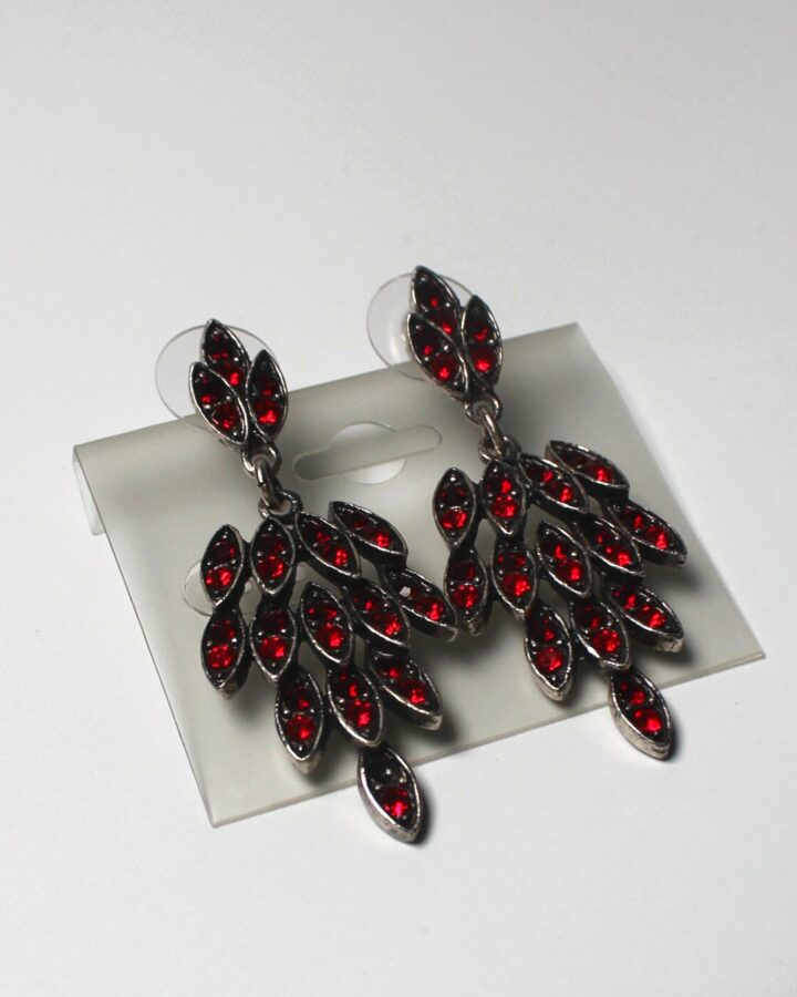 Feather Earring - Red - Antique