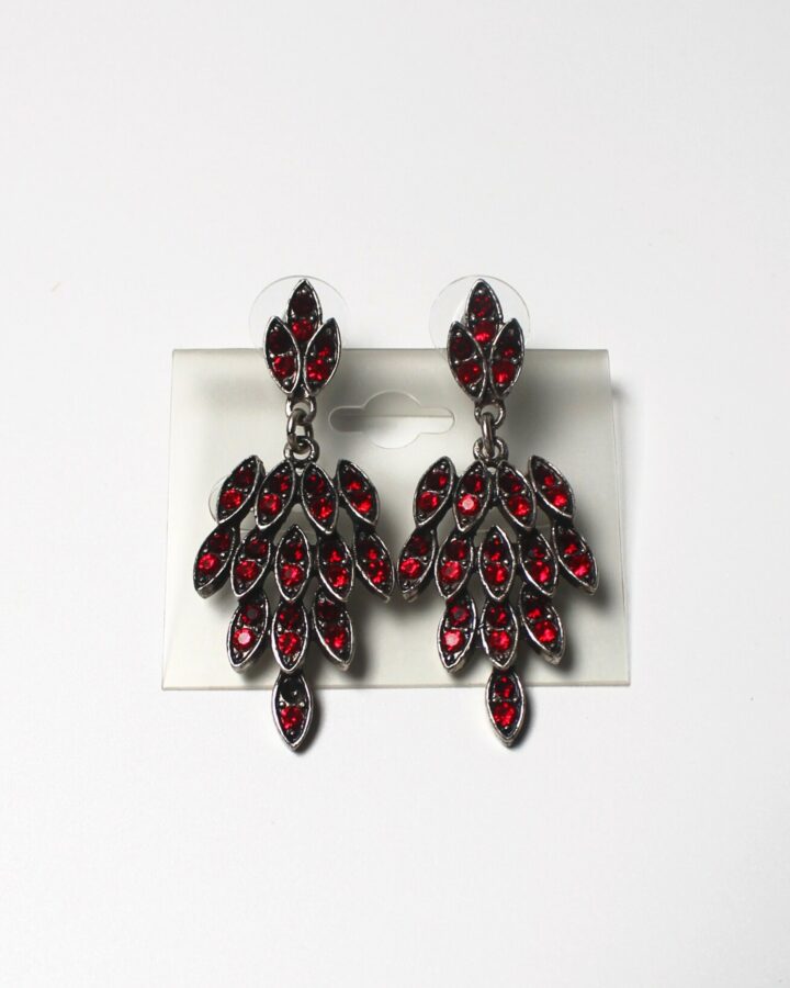 Feather Earring - Red - Antique