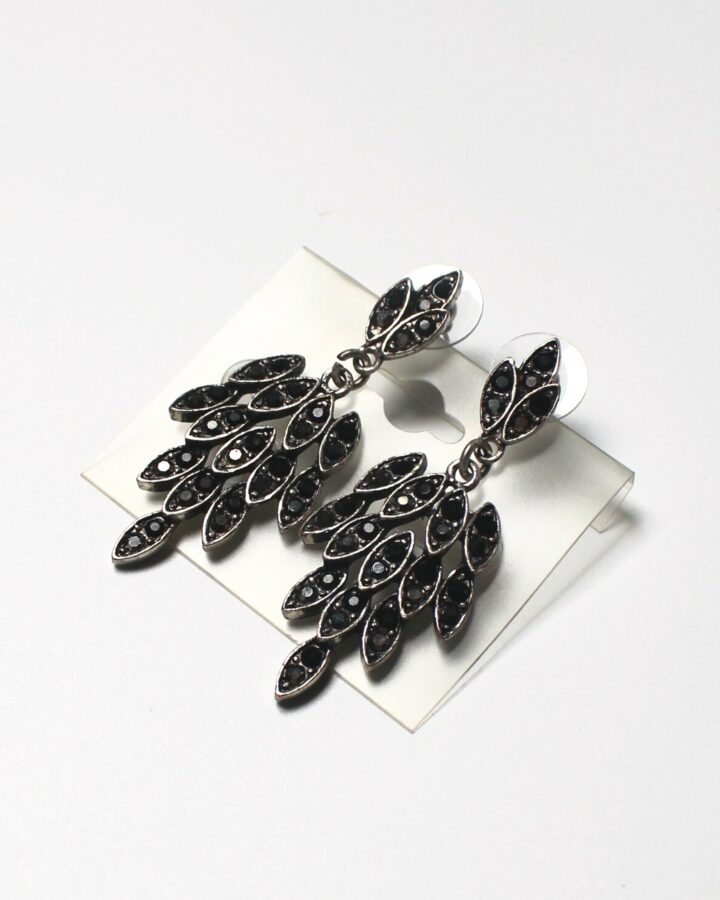 Feather Earring - Black - Antique