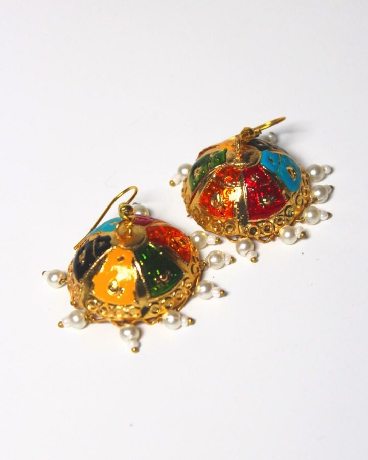 Meenakari Jhumka - Multicolour- Gold