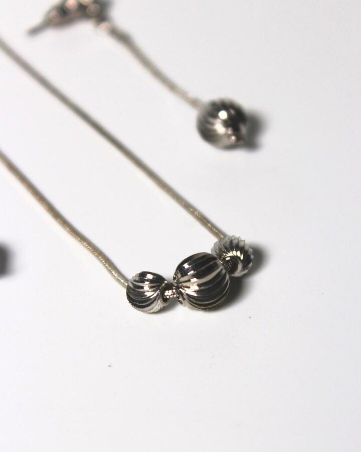 Triple Ball - Necklace & Earring Set - Silver