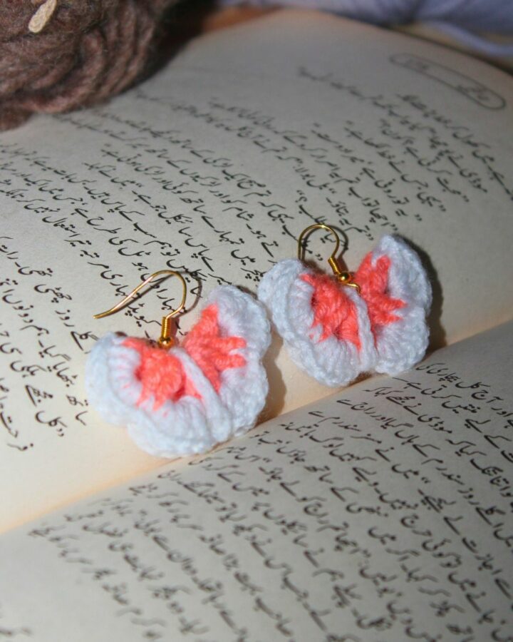 Butterfly Crochet Earring - Pink & White