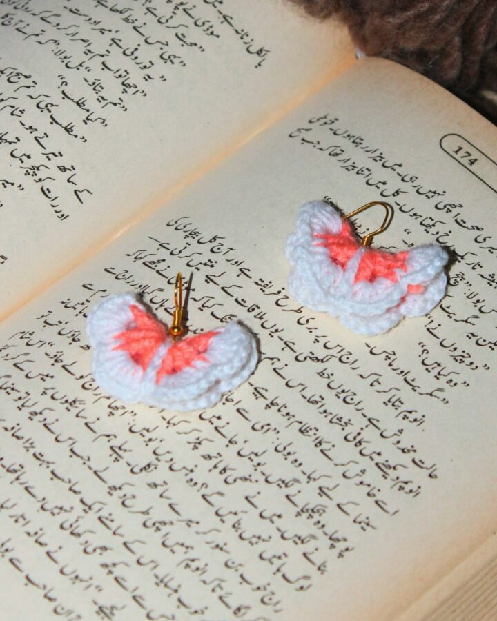 Butterfly Crochet Earring - Pink & White