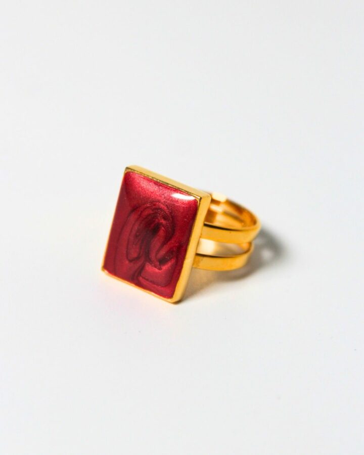 Marble Adjustable Ring – Red – Gold