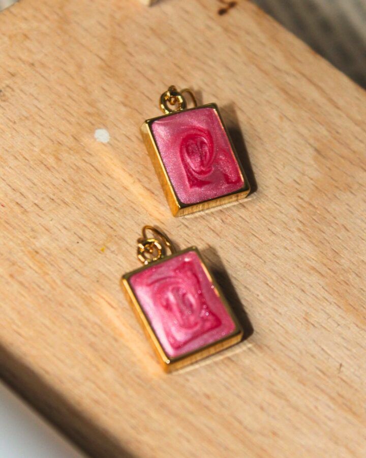 Marble Earring - Pink - Gold