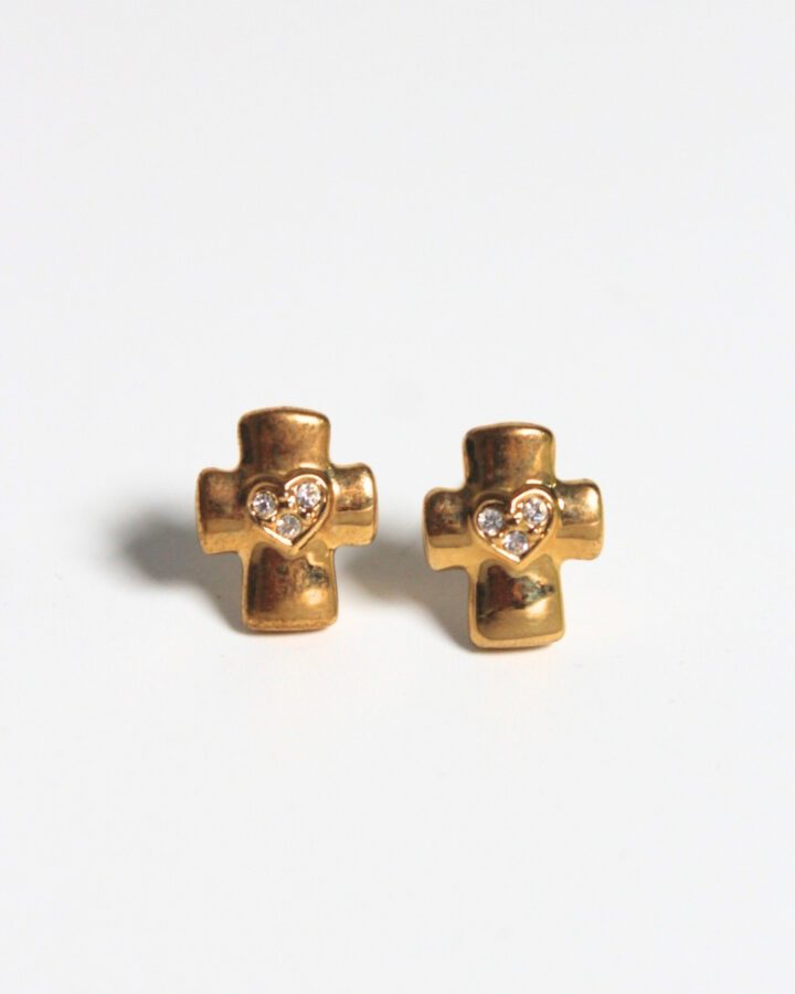 Cross Heart Studs - Gold