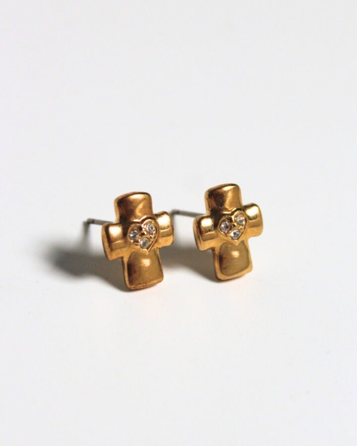 Cross Heart Studs - Gold