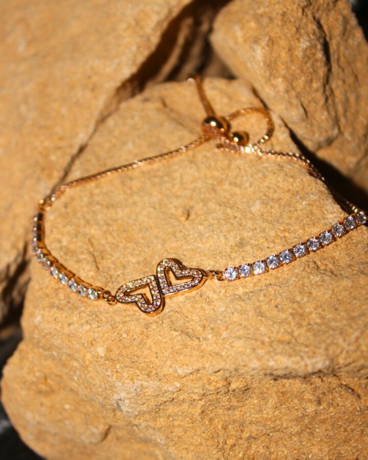 Adjustable Dual Heart Tennis Bracelet - Gold