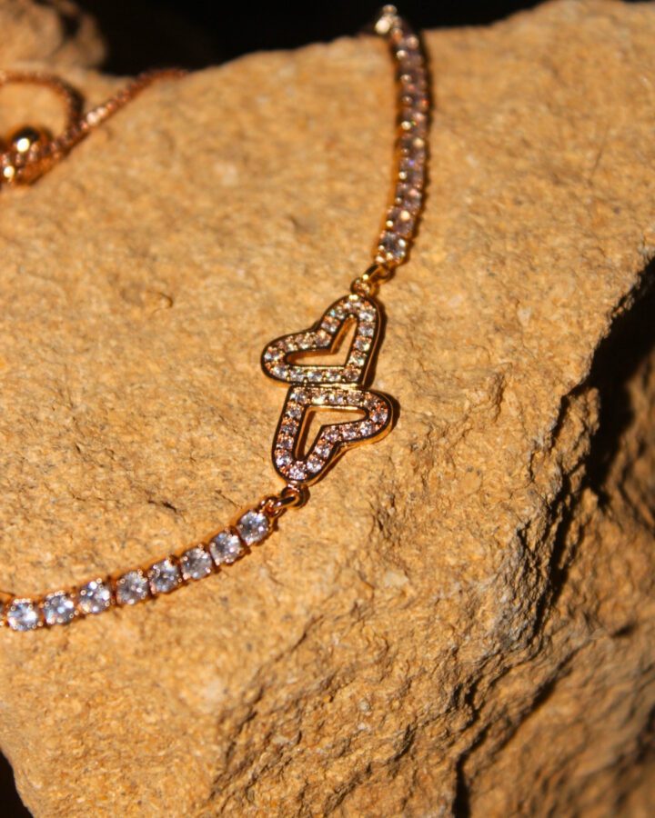 Adjustable Dual Heart Tennis Bracelet - Gold