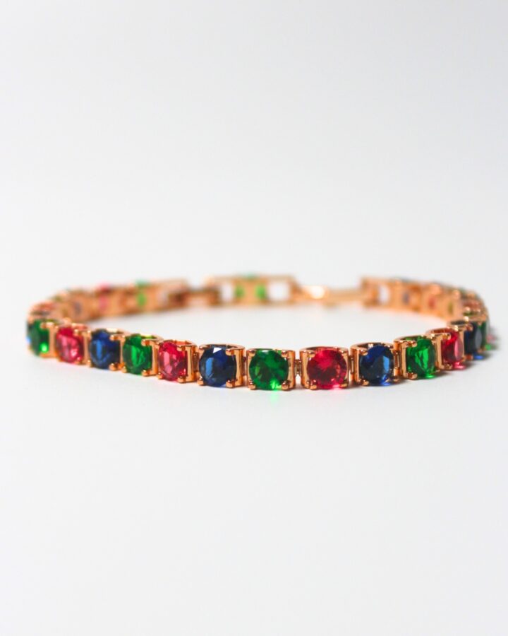 Multi Color Gemstone Tennis Bracelet - Gold