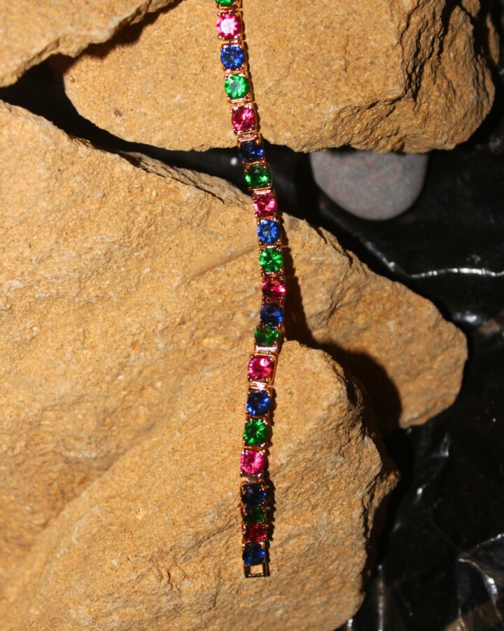 Multi Color Gemstone Tennis Bracelet - Gold