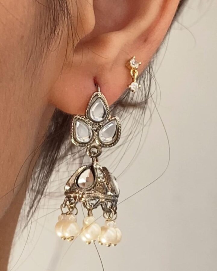 Light Kundan Jhumka - Silver