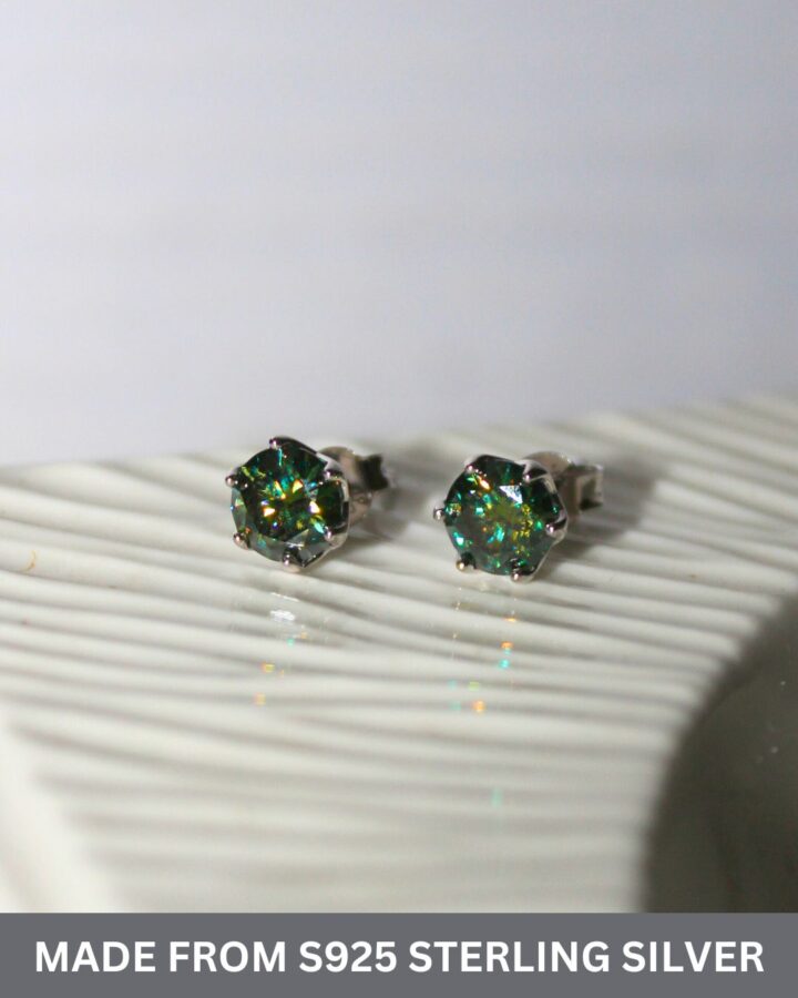 Moissanite Diamond Lily Lane Studs - Green - S925 Silver - Image 3