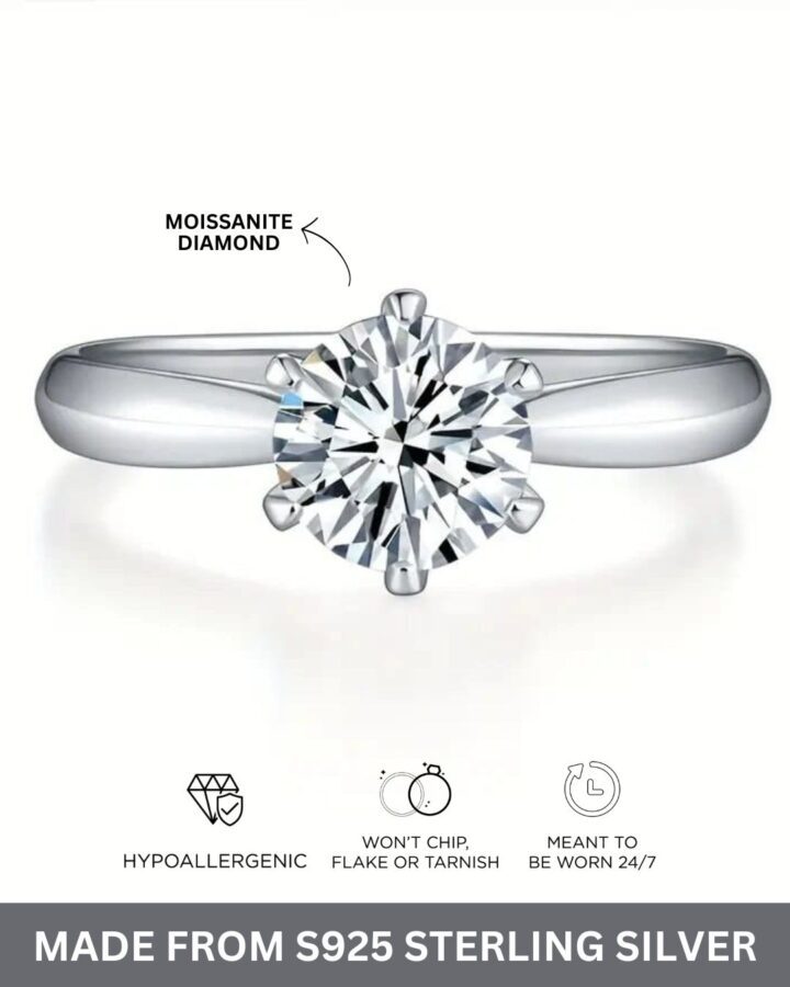 Moissanite Diamond Solitaire Ring – S925 Silver - Image 3