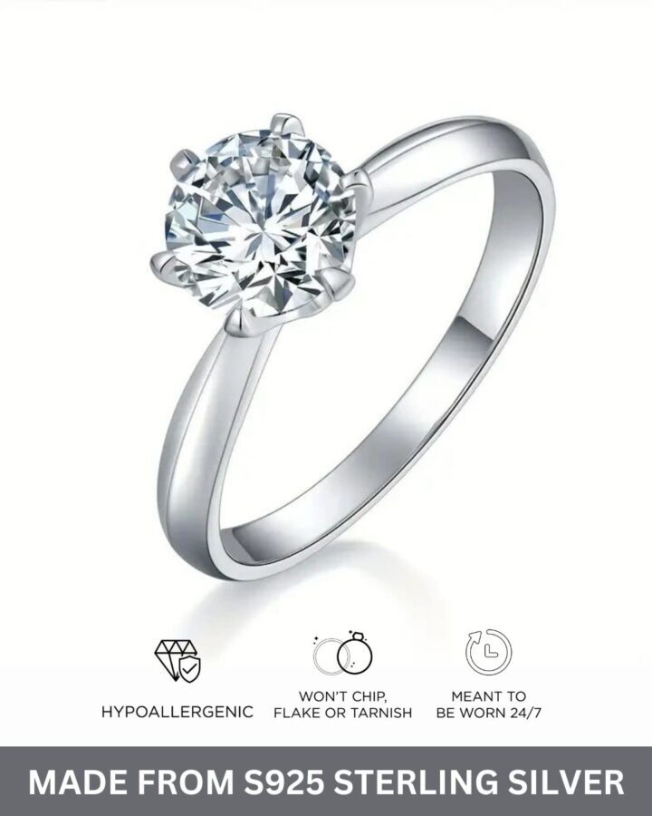 Moissanite Diamond Solitaire Ring – S925 Silver